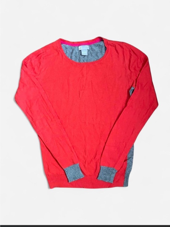 jcpenney Sweaters - jcpenney Bright Coral Cashmere Blend Crewneck Sweater with Gray Trim Size M